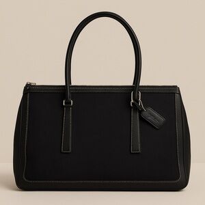 Vintage Coach linen handbag with leather accents